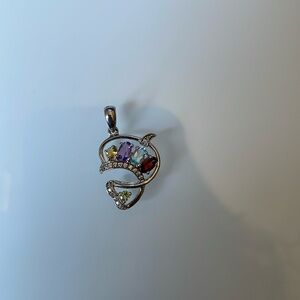 Silver Rhodium Plated Dolphin Pendant with Gemstones